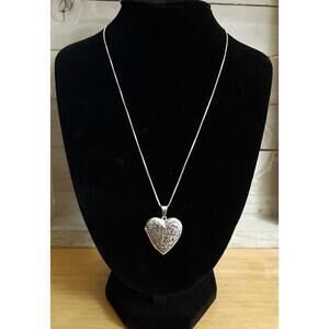 Silvertone Heart Locket Necklace Love Honor Cherish